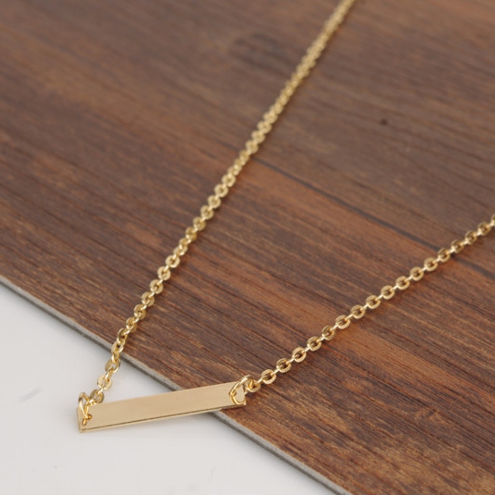 Minimalist Bar Gold Chained Dainty Necklace - Picture 2 of 4